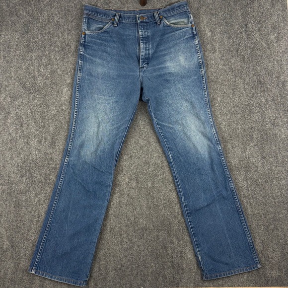 Wrangler 956DEN Jeans Mens 36x36 Blue Denim Straight Leg Vintage Made in USA - Picture 1 of 5